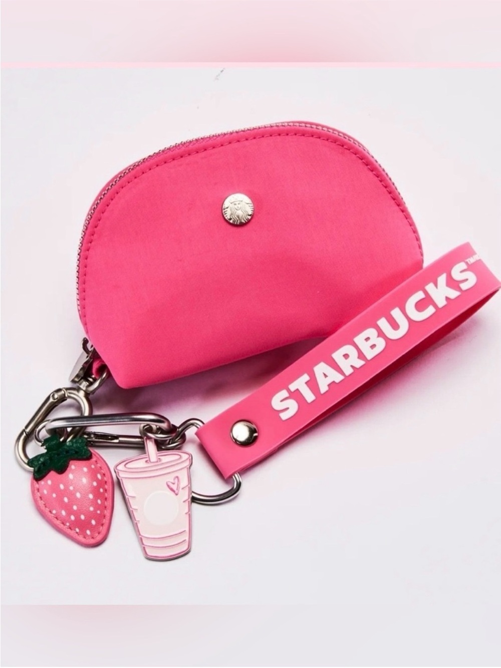 Starbucks Hot Pink Coin Pouch with Strawberry & Cup Charms